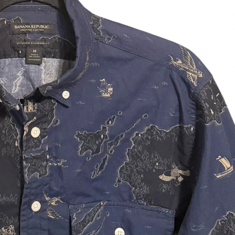 Banana Republic Heritage Map Print Button Down Shirt Mens Medium All Over Chart